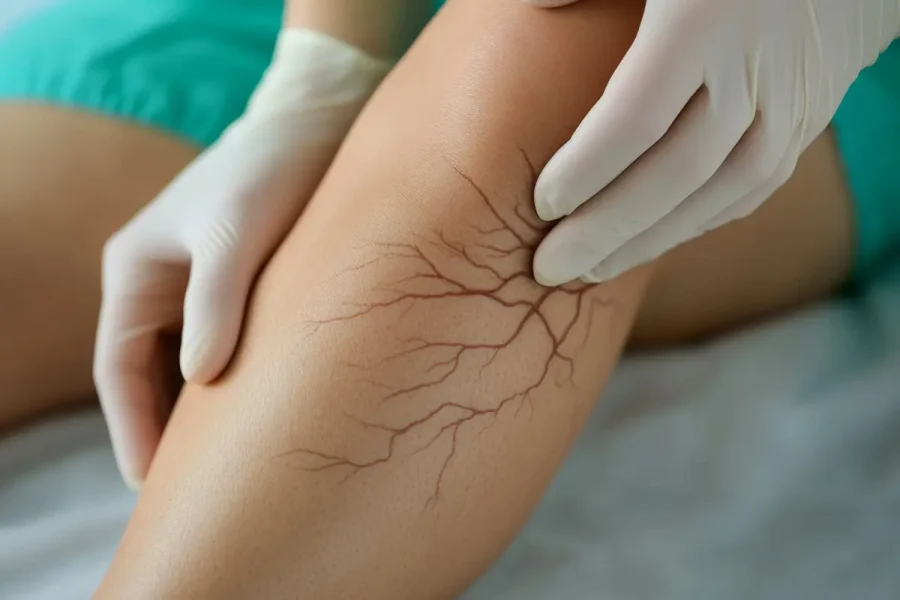 Gambe di paziente con capillari visibili