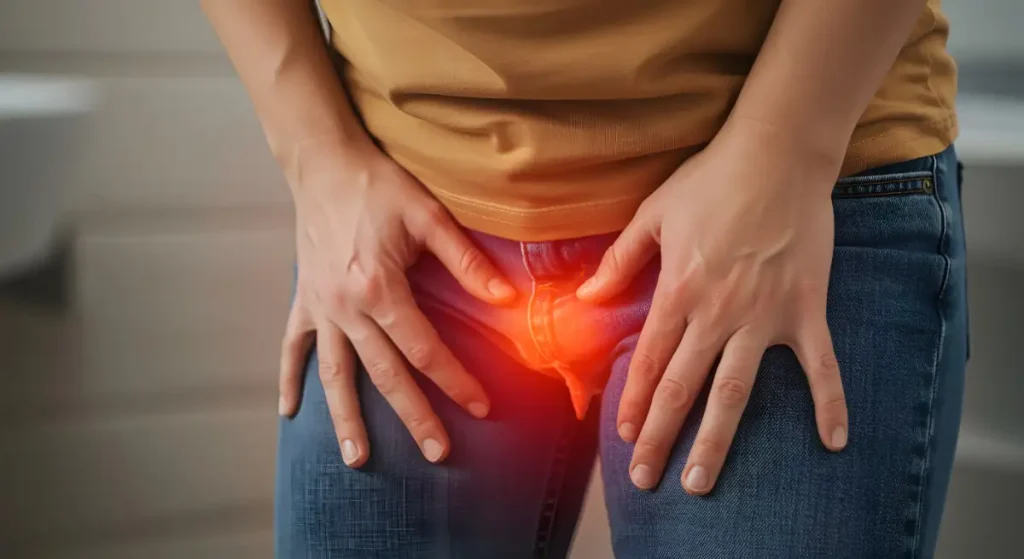 Donna ha dolore nella zona delle pelvi per disfunzione del pavimento pelvico